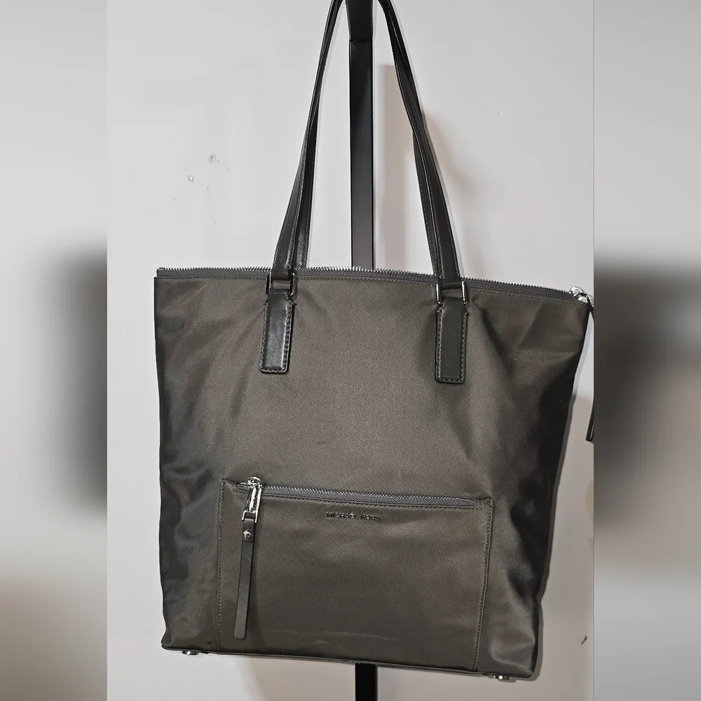 Michael Kors Charcoal Ariana Nylon Leather-Trimmed Tote With Bag